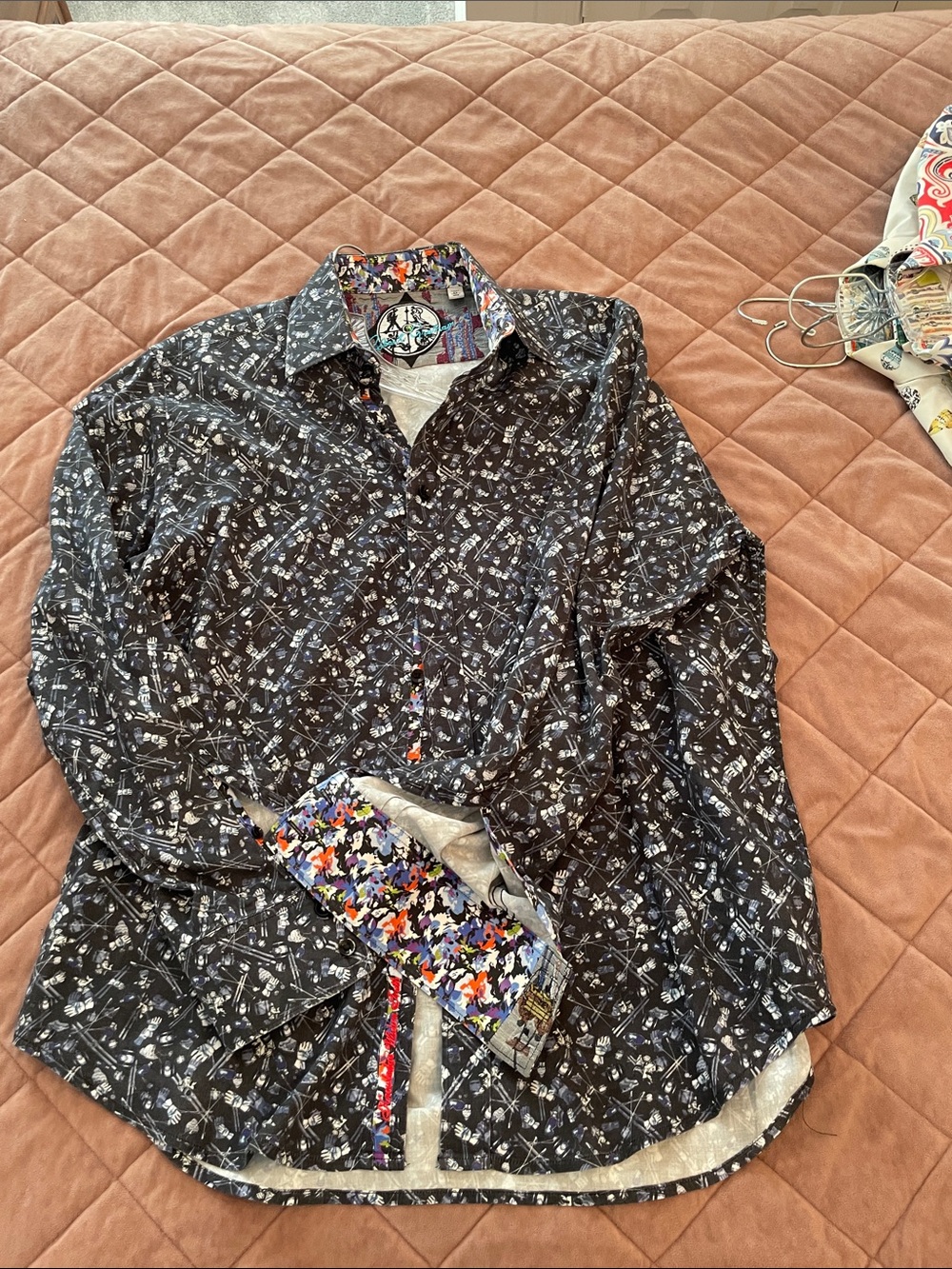 RObert Graham Black Patterned Button-Up Shirt with Colorful Trim